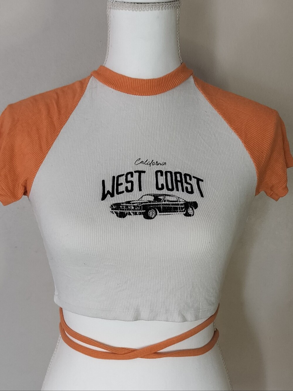 Bershka Orange & White West Coast Raglan Crop Top